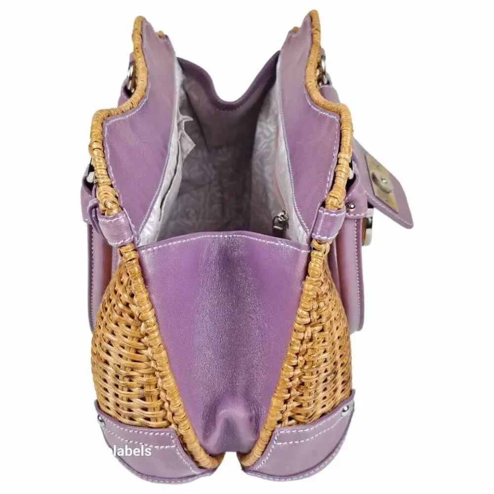 Salvatore Ferragamo Vintage Wicker & Purple Leather Gancini Top Handle Bag RARE - Picture 9 of 15